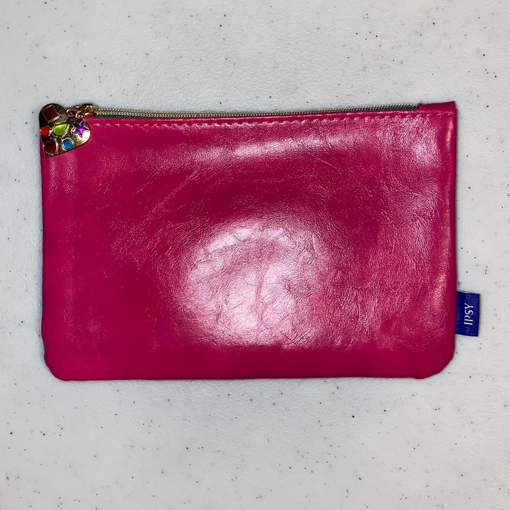 Ipsy Cosmetics Bag 2 Toned Blue and Pink with Jewelled Heart Zipper